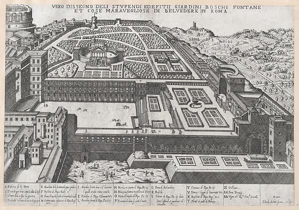Speculum Romanae Magnificentiae: Aerial View of the Belvedere and its Gardens