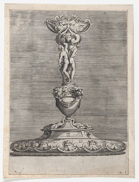 Candlestick with Two Ignudi on Top of a Vase with Lion Heads