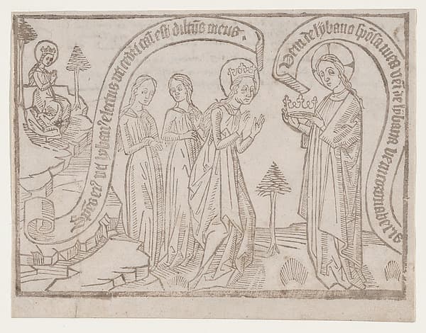 The Bridegroom Offering a Crown to the Bride from a Canticum Canticorum blockbook, 2nd edition