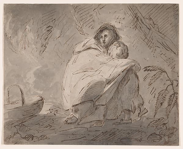 Woman Sheltering a Child in a Landscape