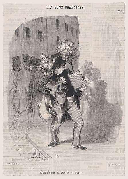 Tomorrow is his wife's birthday, from 'The good bourgeois,' published in Le Charivari, June 18, 1846