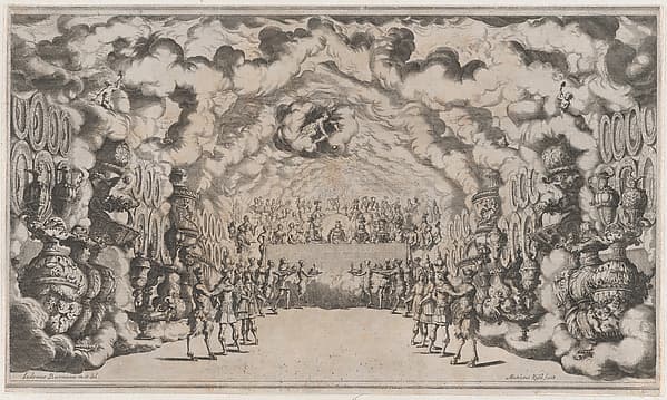 Kingdom of Jove with the banquet of the gods; set design from 'Il Pomo D'Oro'