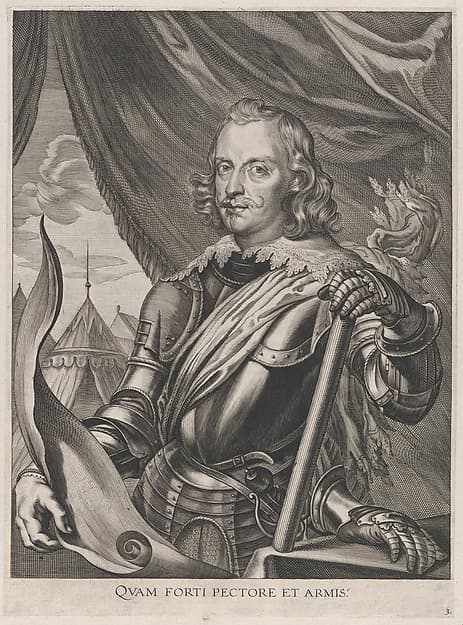 Plate 3: Portrait of Ferdinand Cardinal Infante of Spain, in military armor; from Guillielmus Becanus's 'Serenissimi Principis Ferdinandi, Hispaniarum Infantis...'