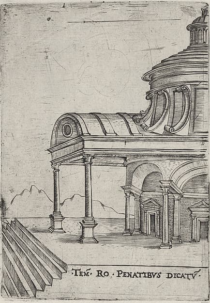 Tem. Ro. Penatibus Dicatu, from a Series of 24 Depicting (Reconstructed) Buildings from Roman Antiquity