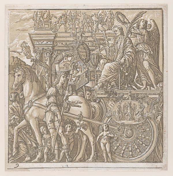Sheet 9: Julius Ceasar in his horse-drawn chariot, from "The Triumph of Julius Caesar"