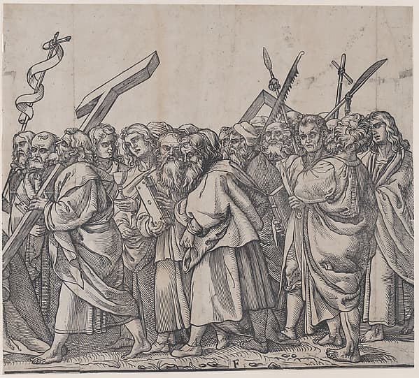 Section F: Saints holding crosses, books, and weapons, from "The Triumph of Christ"