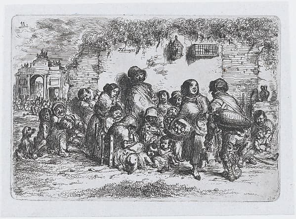 Plate 11: a group of people outdoors, from the series of customs and pastimes of the Spanish people