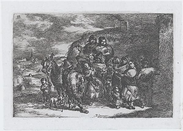 Plate 13: a group of people outdoors including possibly musicians, from the series of customs and pastimes of the Spanish people