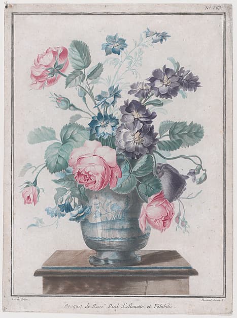 Bouquet of Roses, Larkspur and Convolvulus