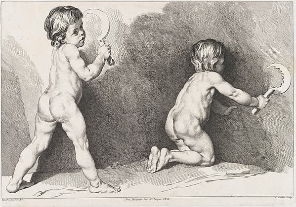 Two nude children standing; from New Book of Children