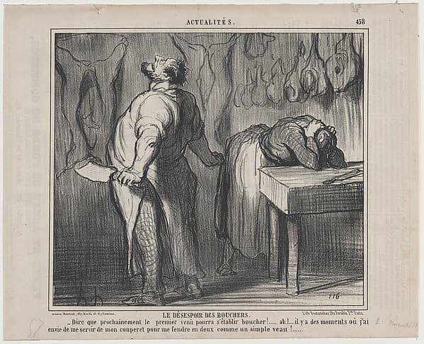 Le Désespoir des Bouchers, from Actualités, published in Le Charivari, November 21, 1857