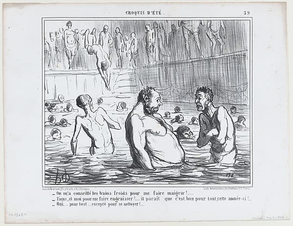On m'a conseillé les bains froids pour me faire maigrir!..., from Croquis d'Été, published in Le Charivari, August 2, 1858
