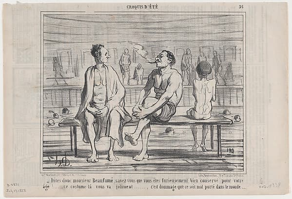 Dites donc monsieur Beaufumé..., from Croquis d'Été, published in Le Charivari, July 17, 1858