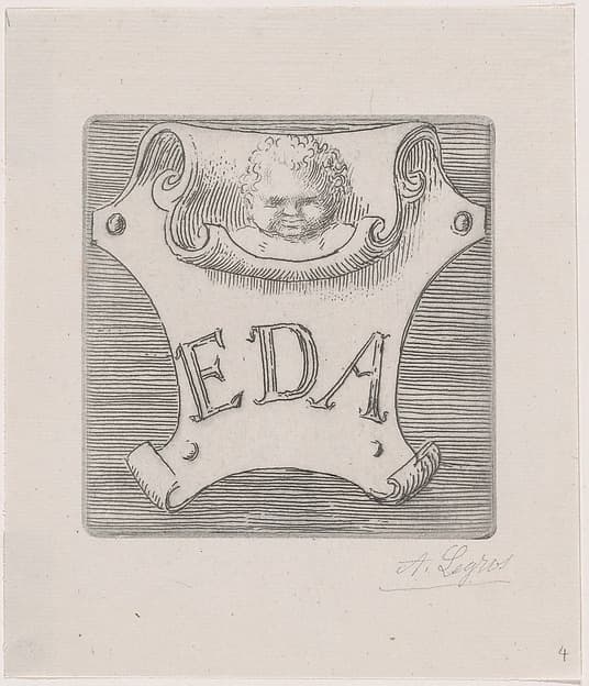 Counterproof of an impression from a name plate for Edward D. Adams