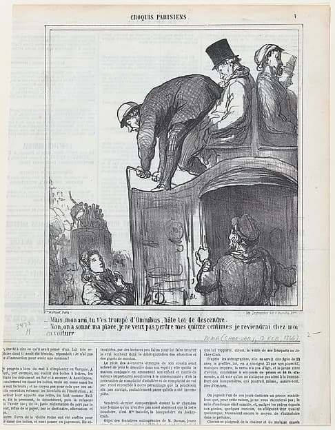 My friend, you have taken the wrong bus, get out quickly!, from 'Parisian sketches,' published in Le Charivari, January 31, 1866