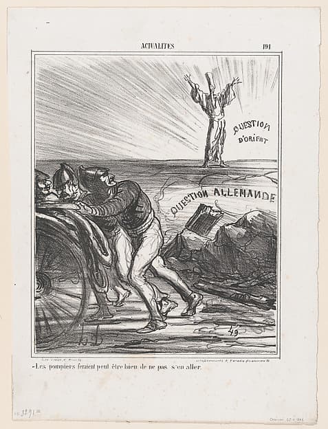 Maybe the firemen really shouldn't leave just yet, from 'News of the day,' published in "Le Charivari"