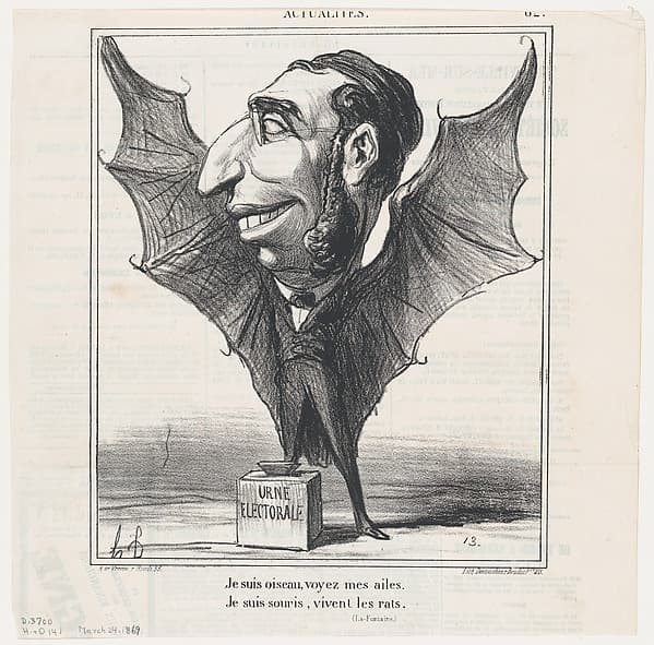 I am a bird, see my wings. I am a bat, long live the rats (La Fontaine), from 'News of the day,' published in Le Charivari, March 24, 1869