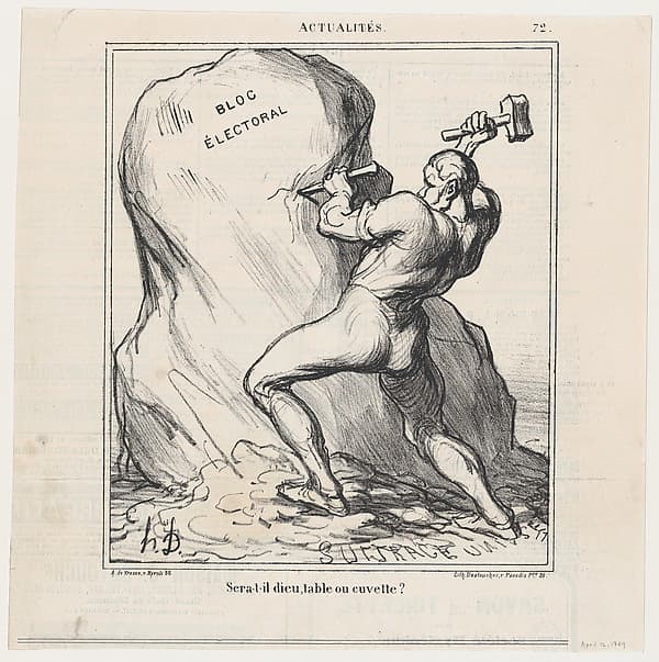Will he be God, a table, or a basin?, from 'News of the day,' published in Le Charivari, April 12, 1869