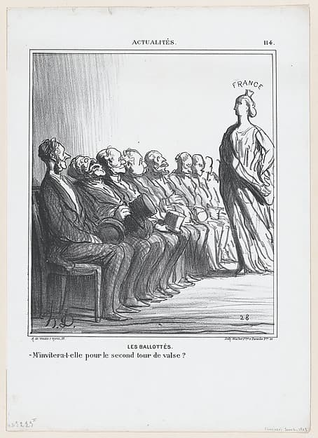 Run-off elections: Will she invite me for a second waltz?, from 'News of the day,' published in "Le Charivari"