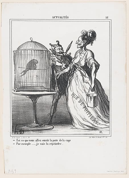 –Are you going to open the door of the cage? –Indeed.... I am going to repaint it, from 'News of the day,' published in "Le Charivari"
