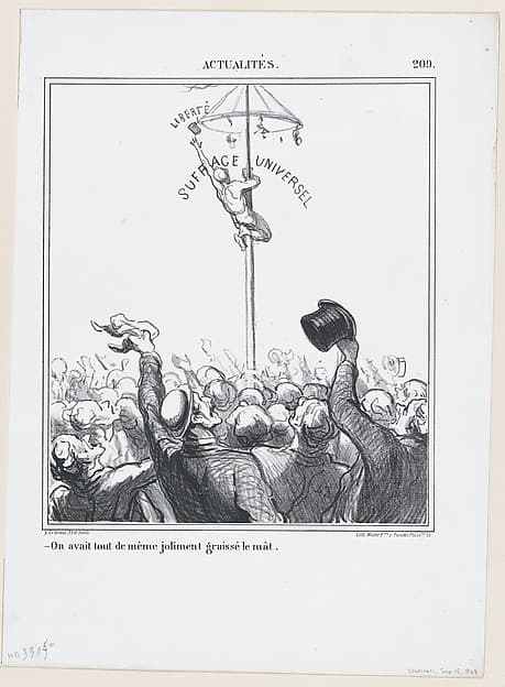 And yet, the pole has been greased well, from 'News of the day,' published in "Le Charivari"