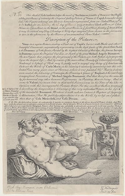 Raffle Ticket for the Painting of Venus and Cupid after Michelangelo