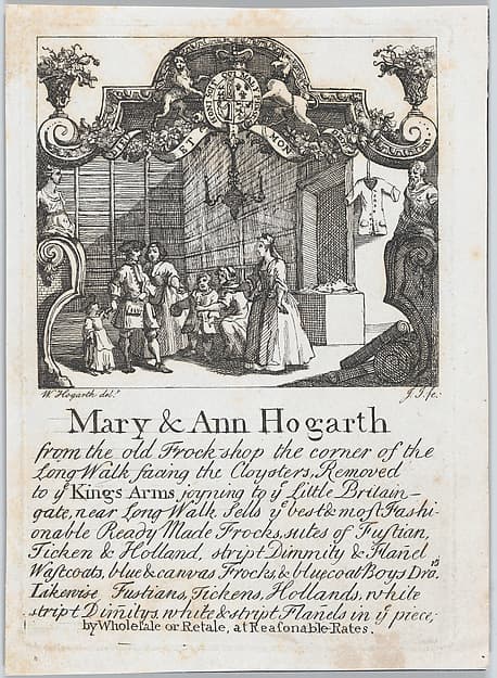 Trade card of Mary & Ann Hogarth, the old Frock Shop