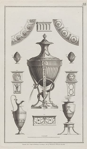 Vases and Ornament Designs, nos. 200-208, plate 38 from "Designs for Various Ornaments"