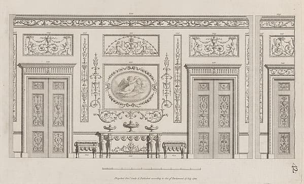 Interior Ornamented Wall with Doors, nos. 228–239, plate 42 from "Designs for Various Ornaments"