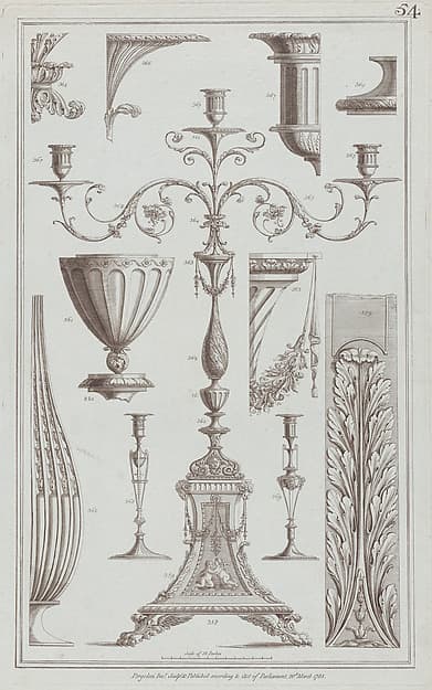 Candelabra, Vessels and Ornament, nos. 358–369, plate 54 from "Designs for Various Ornaments"