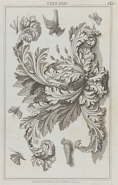 Acanthus Leaves, Birds and Insects, no. CCCLXXII, plate 57 from "Designs for Various Ornaments"