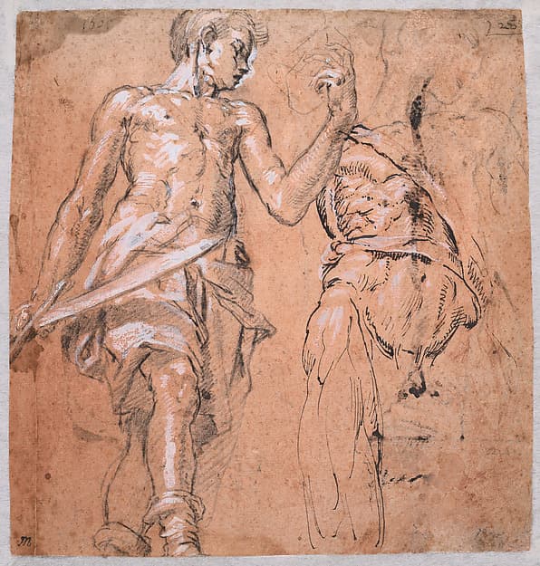 Two studies of a Standing Man with a Sword (Alexander the Great); verso: Studies of a Leg, an Arm, a Hand, and a Figure's Neck