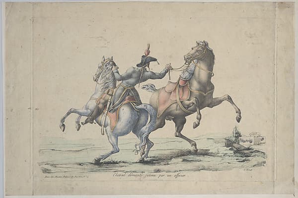 A Dismounted Horse Reined in by an Officer