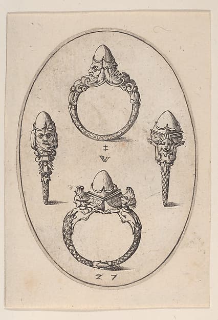 Designs for Four Rings, Plate 27 from 'Livre d'Aneaux d'Orfevrerie'