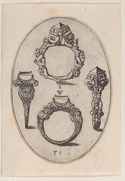Designs for Four Rings, Plate 31 from 'Livre d'Aneaux d'Orfevrerie'