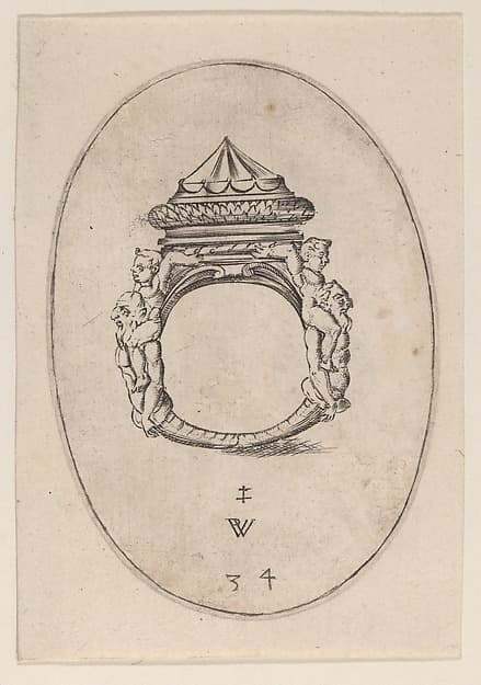 Design for a Ring with a Large Faceted Gemstone, Plate 34 from 'Livre d'Aneaux d'Orfevrerie'