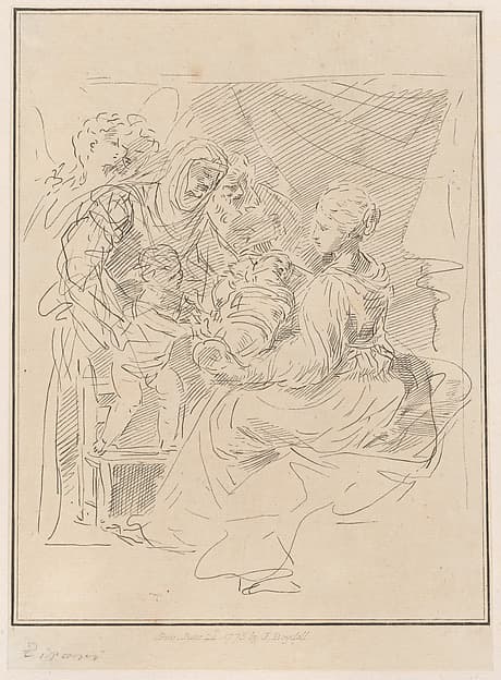 The Holy Family with the infant Saint John the Baptist, and other saints and angels