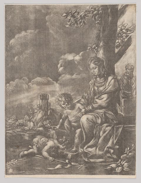 The Holy Family with the infant Saint John kissing Christ's feet