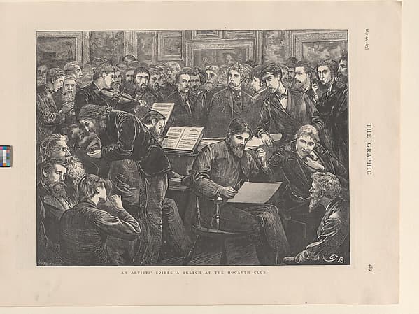An Artists' Soirée–A Sketch at the Hogarth Club, from "The Graphic," p. 489