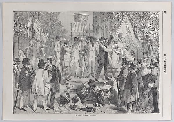An Auction of Enslaved People in Richmond, from "Le Monde Illustré"