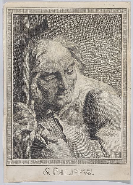 Saint Philip, head and shoulders, holding a cross and a book; after Giovanni Battista Piazzetta (copy in reverse)