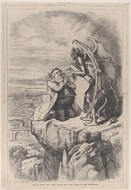 "Satan, Don't Get Thee Behind Me!"–Anything to Get Possession (from "Harper's Weekly," vol. 16, p. 641)