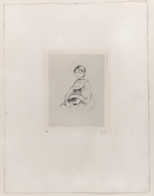 Young Girl with a Cat, after a portrait of Julie Manet by Renoir