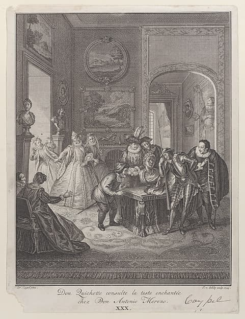 Plate 30: Don Quixote consults the enchanted head at Don Antonio Moreno's house (Don Quichotte consulte la teste enchantée chez Don Antonio Mereno)