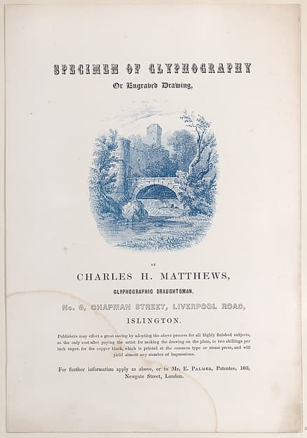 Trade Card for Charles H. Matthews, glyphographic draughtsman