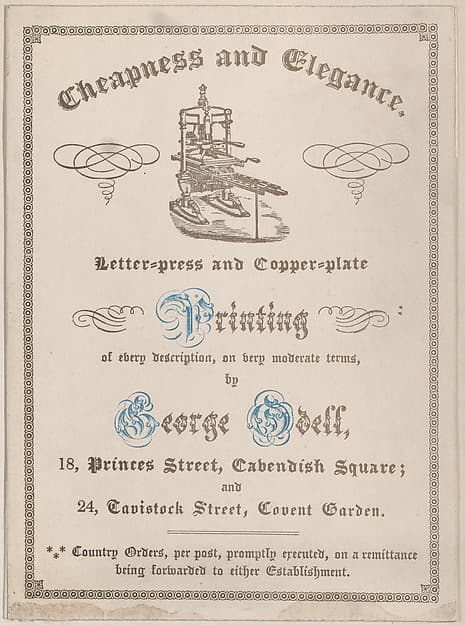Trade card for George Odell, Printer