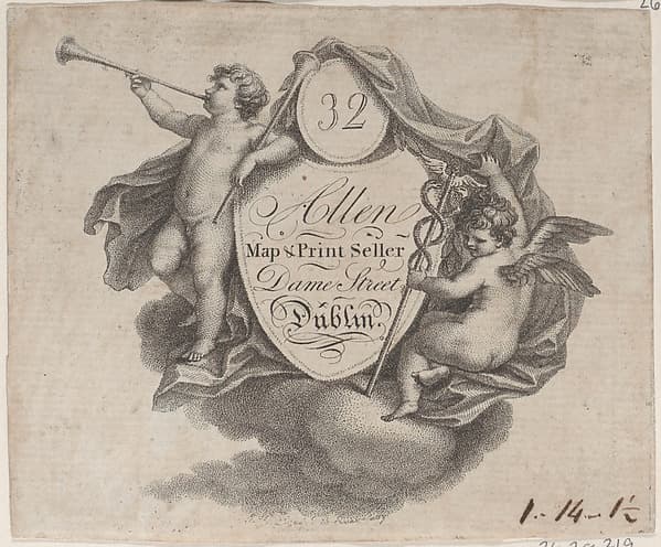 Trade card for William Allen, Map and Print Seller in Dublin
