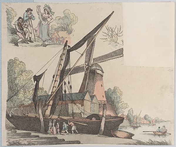 River Scene with Windmill (from Plate 9, Outlines of Figures, Landscapes and Cattle...for the Use of Learners)