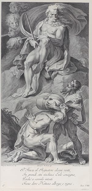Plate 8: Ulysses receiving the winds in a leather bag from Aeolus