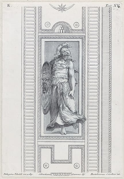 Plate 15: mythological figure wearing a helmet and holding a shield